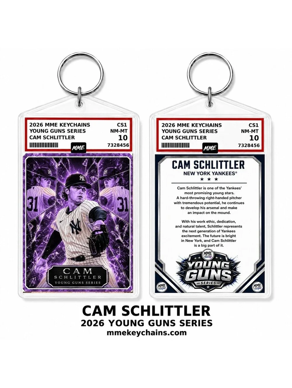 4299 Cam Schlittler Young Guns Series Custom Photo Keychain Light Purple Ice
